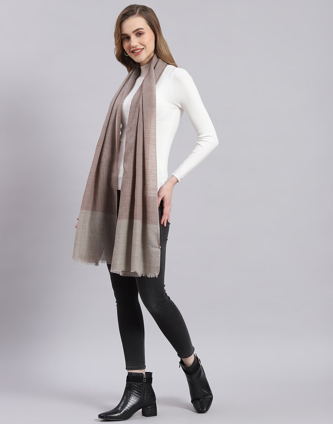 Women Khaki Stripe Stole