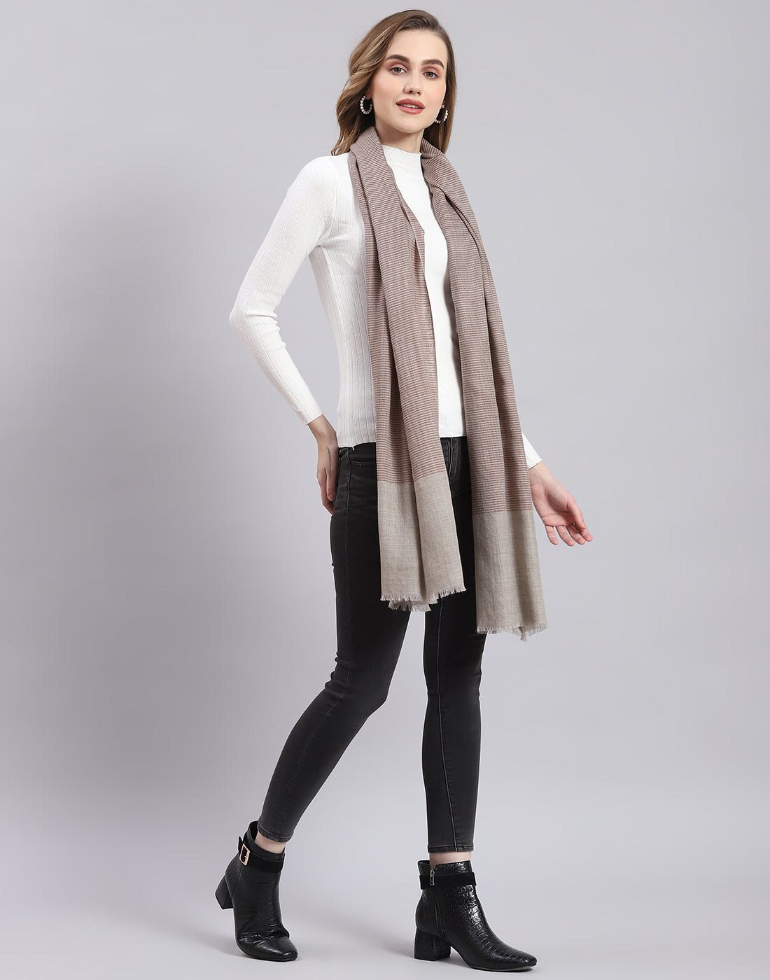 Women Khaki Stripe Stole