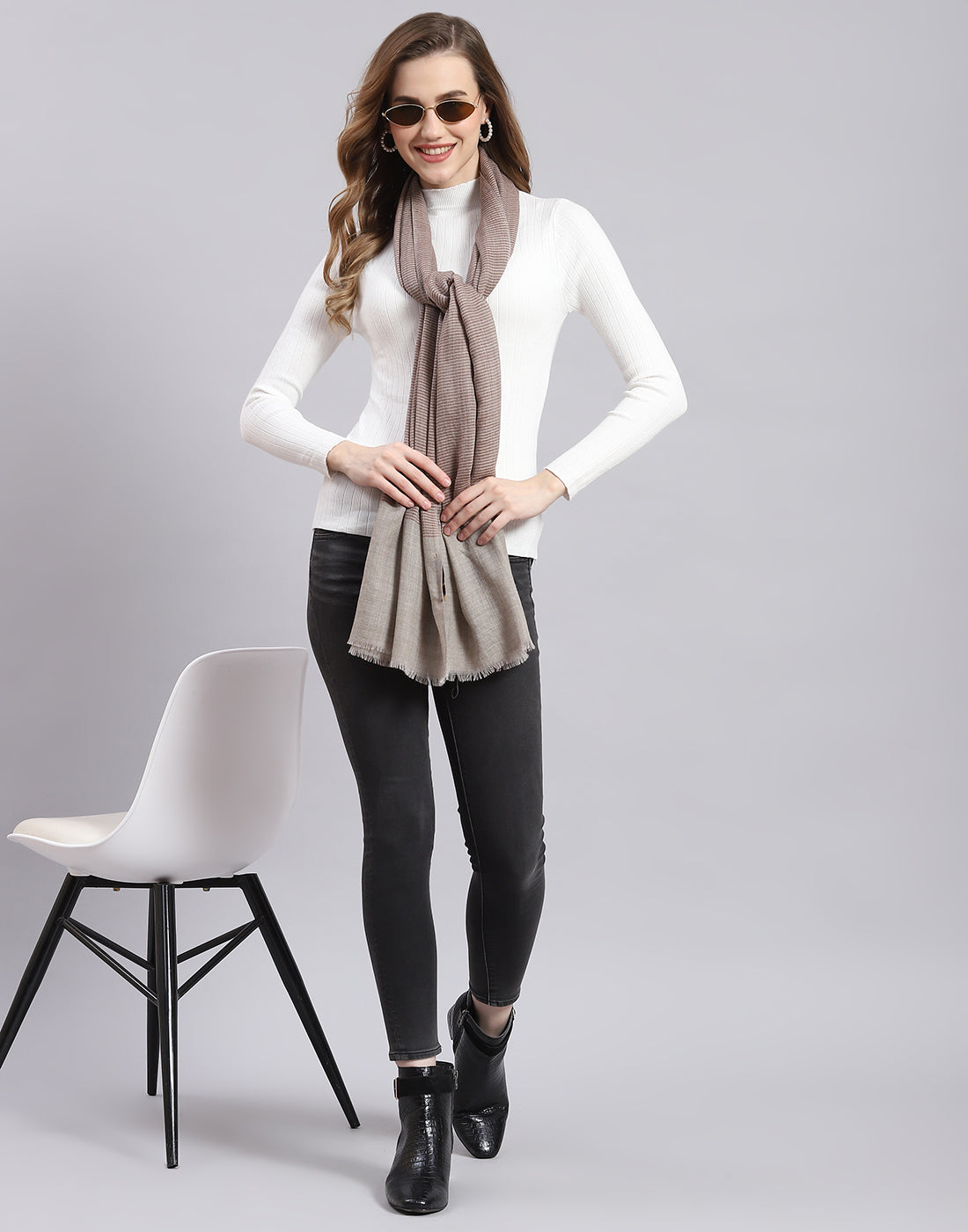 Women Khaki Stripe Stole