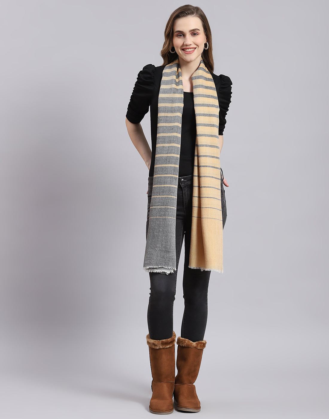 Women Grey Stripe Stole