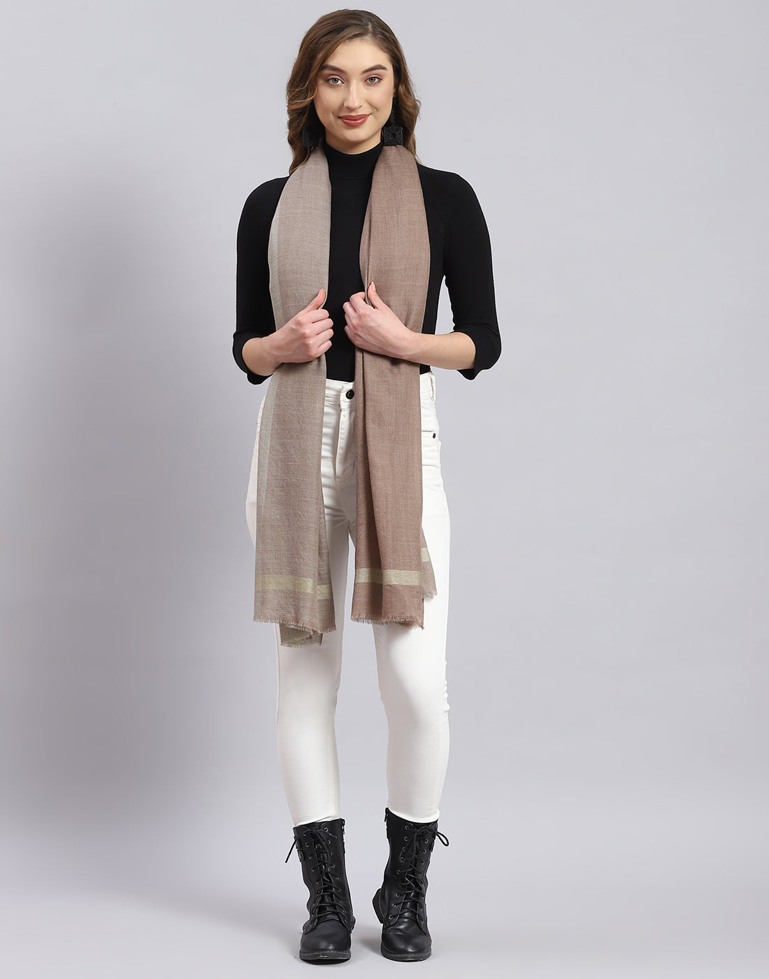 Women Brown Self Design Stole