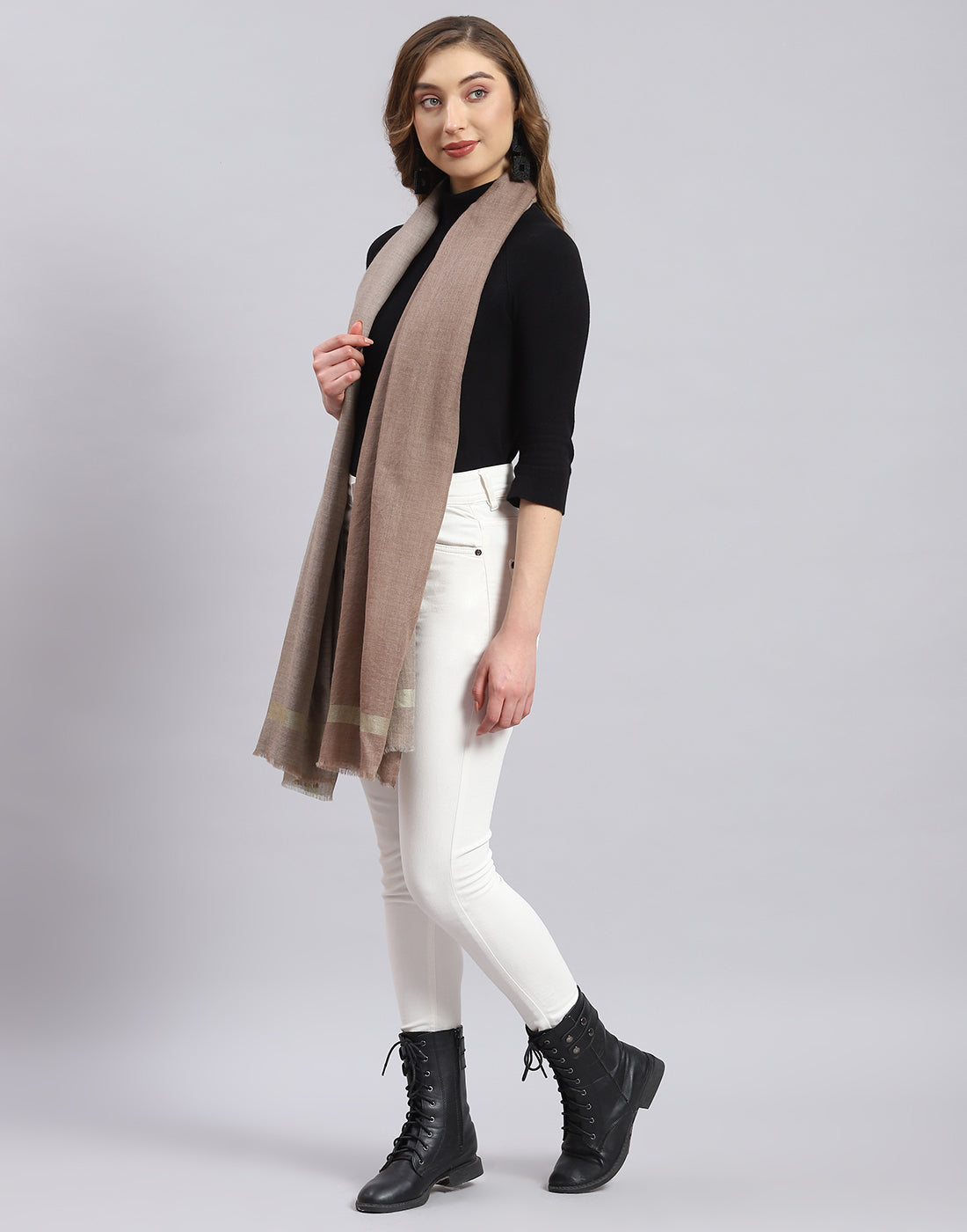 Women Brown Self Design Stole