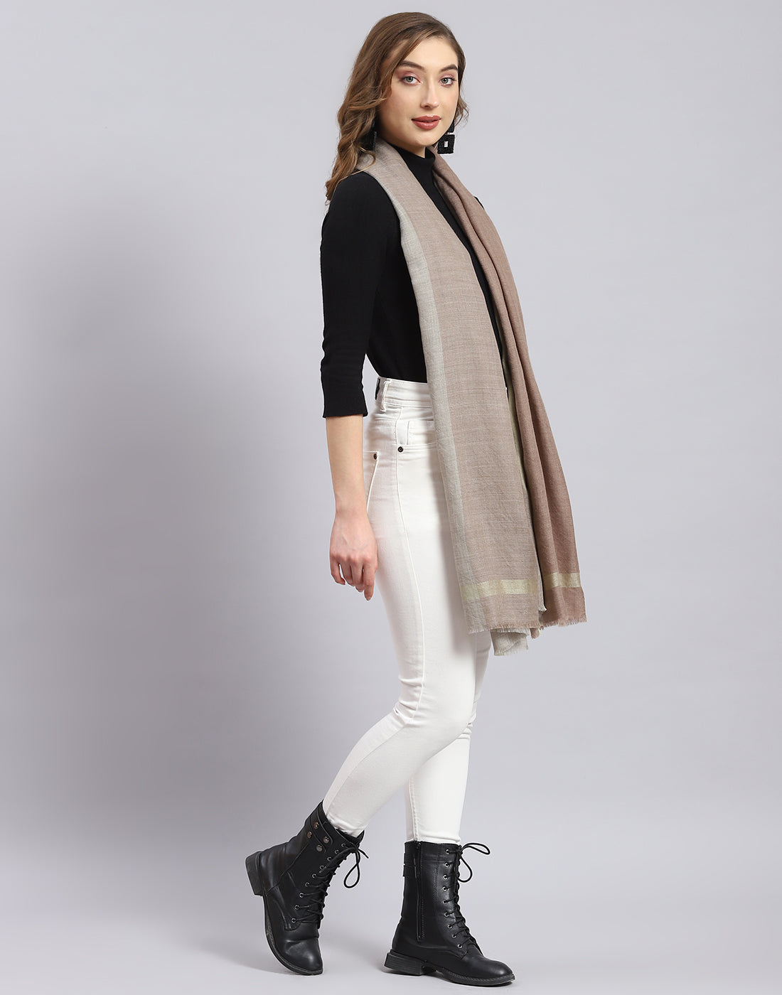 Women Brown Self Design Stole