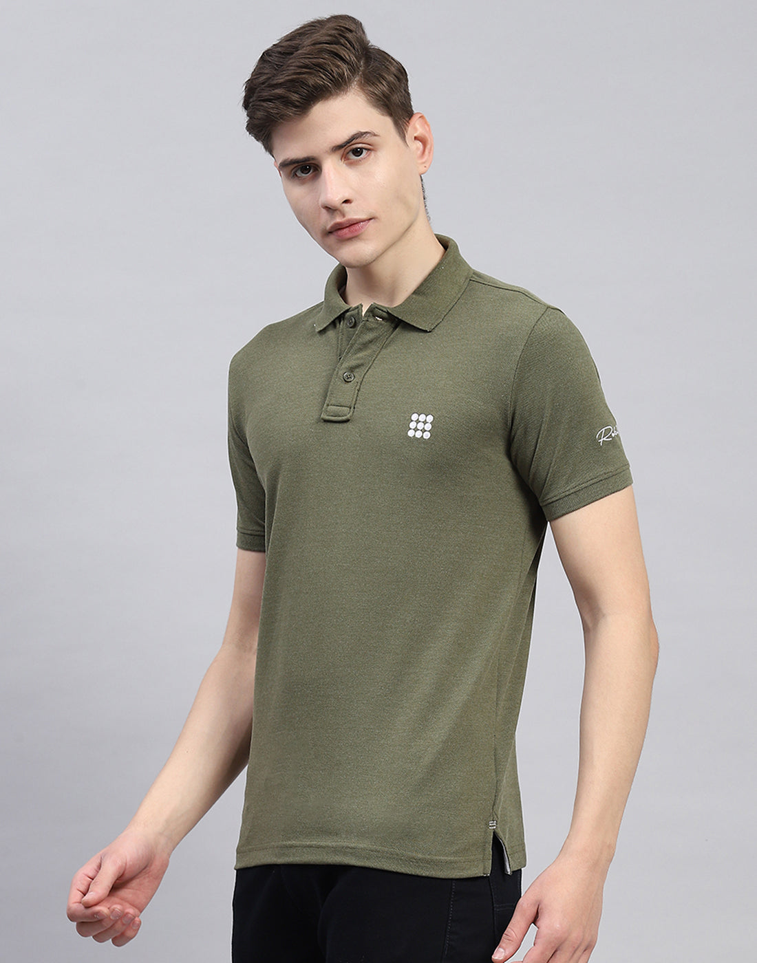 Men Olive Solid Polo Collar Half Sleeve T-Shirt