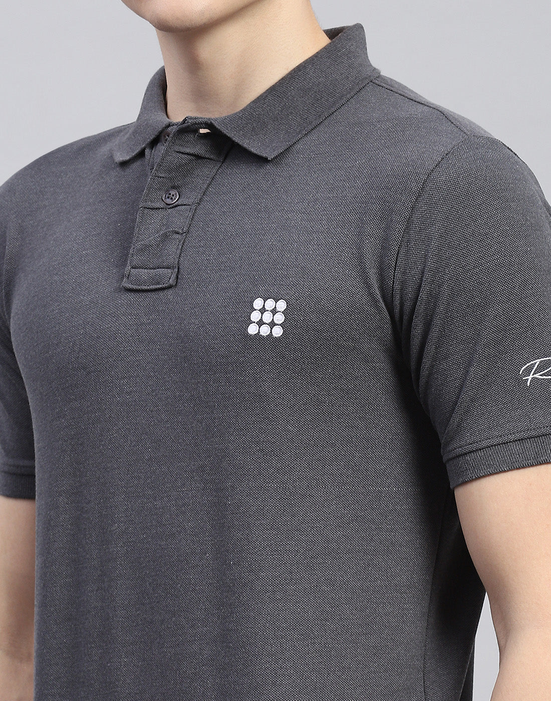Men Charcoal Solid Polo Collar Half Sleeve T-Shirt