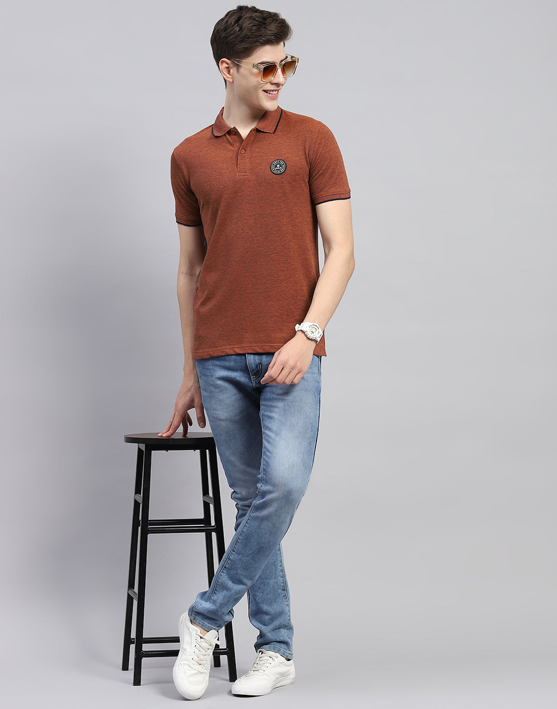 Rock.it Men Rust Solid Polo Collar Half Sleeve T-Shirt