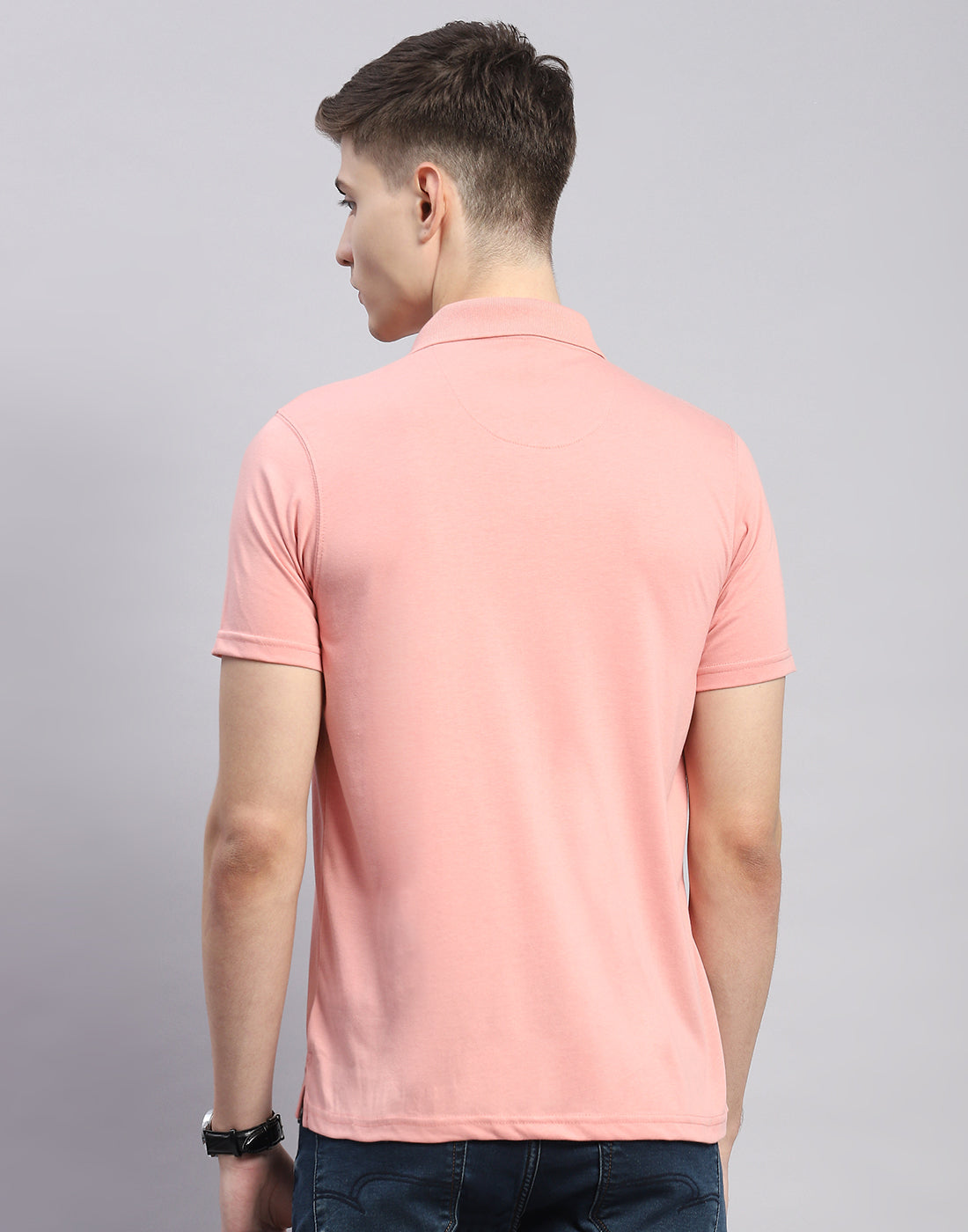 Men Pink Solid Polo Collar Half Sleeve T-Shirt