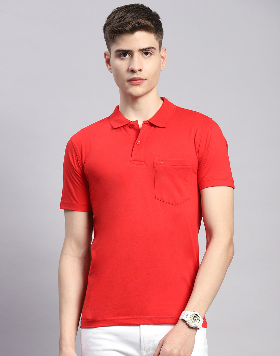 Men Red Solid Polo Collar Half Sleeve T-Shirt
