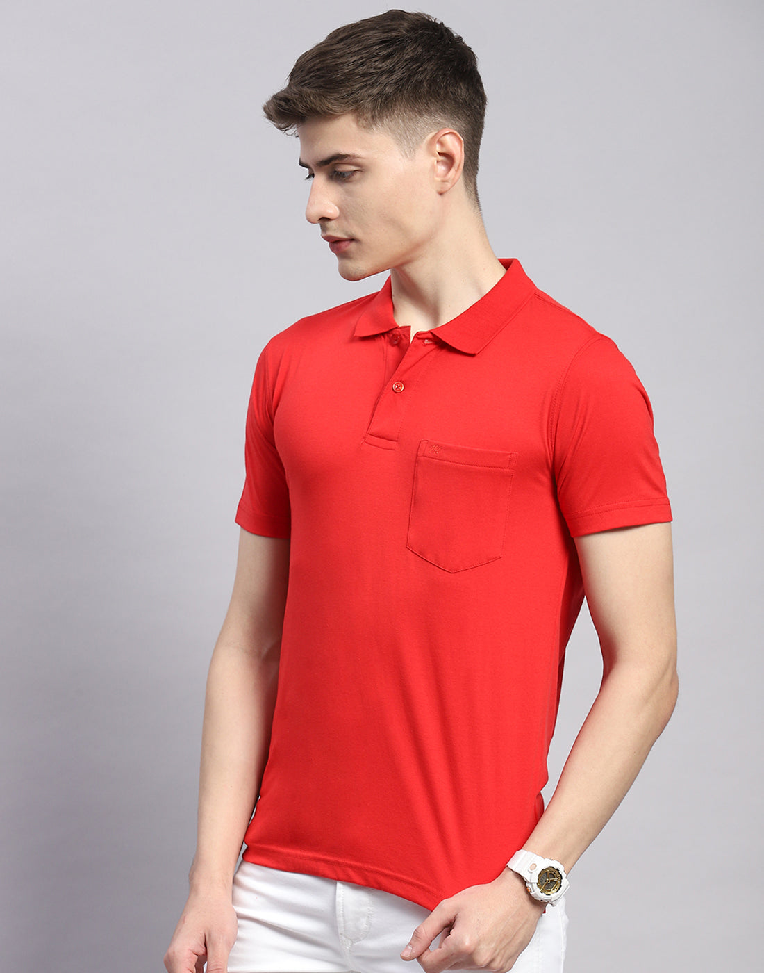 Men Red Solid Polo Collar Half Sleeve T-Shirt