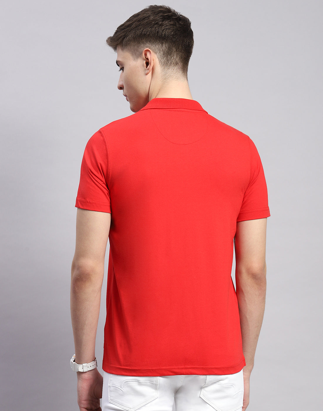 Men Red Solid Polo Collar Half Sleeve T-Shirt