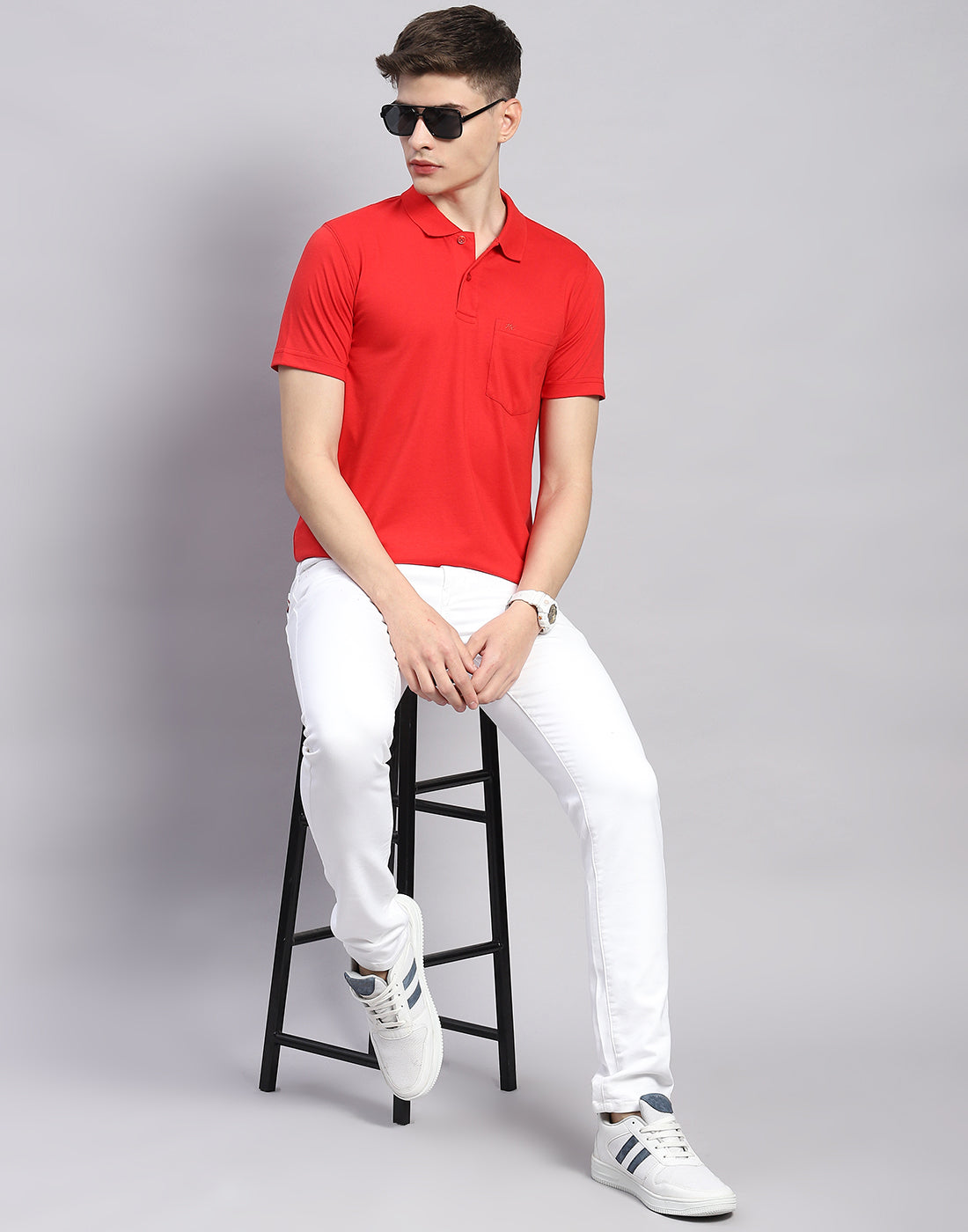 Men Red Solid Polo Collar Half Sleeve T-Shirt