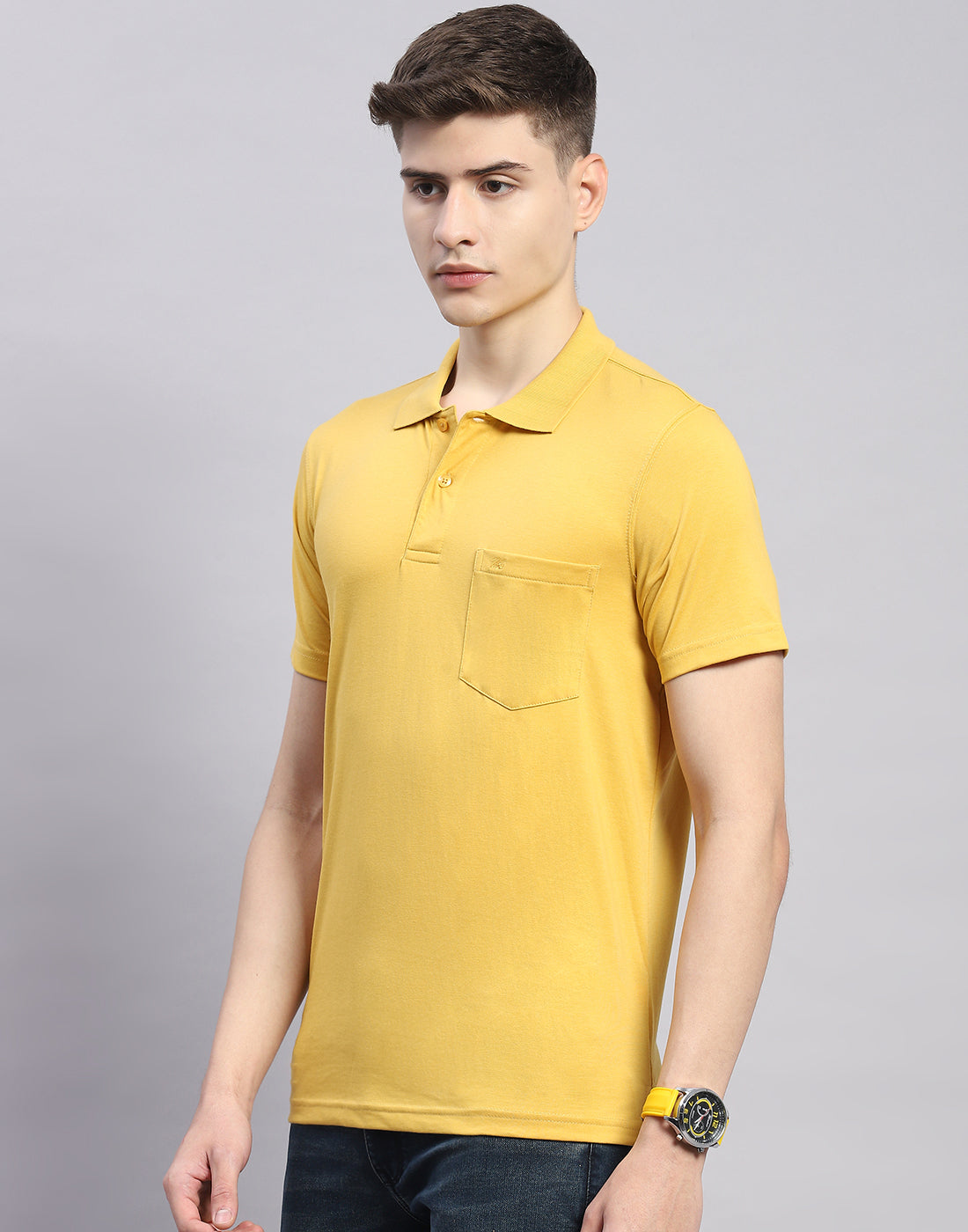 Men Yellow Solid Polo Collar Half Sleeve T-Shirt