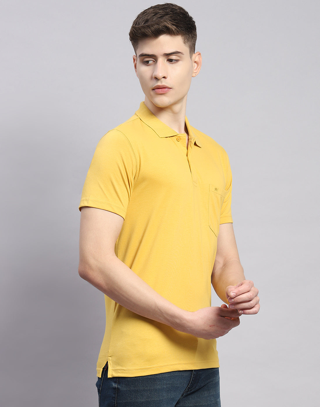 Men Yellow Solid Polo Collar Half Sleeve T-Shirt