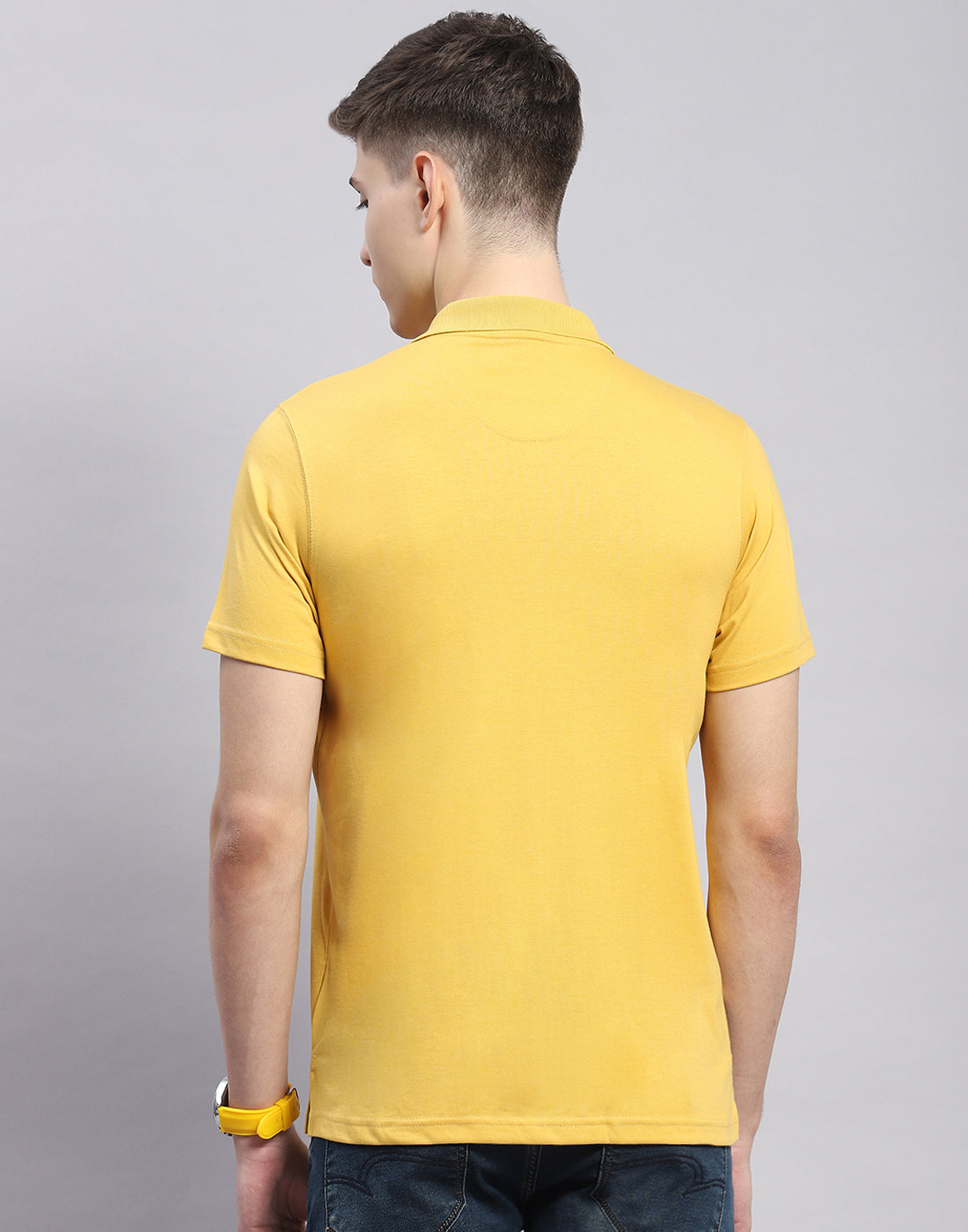 Men Yellow Solid Polo Collar Half Sleeve T-Shirt