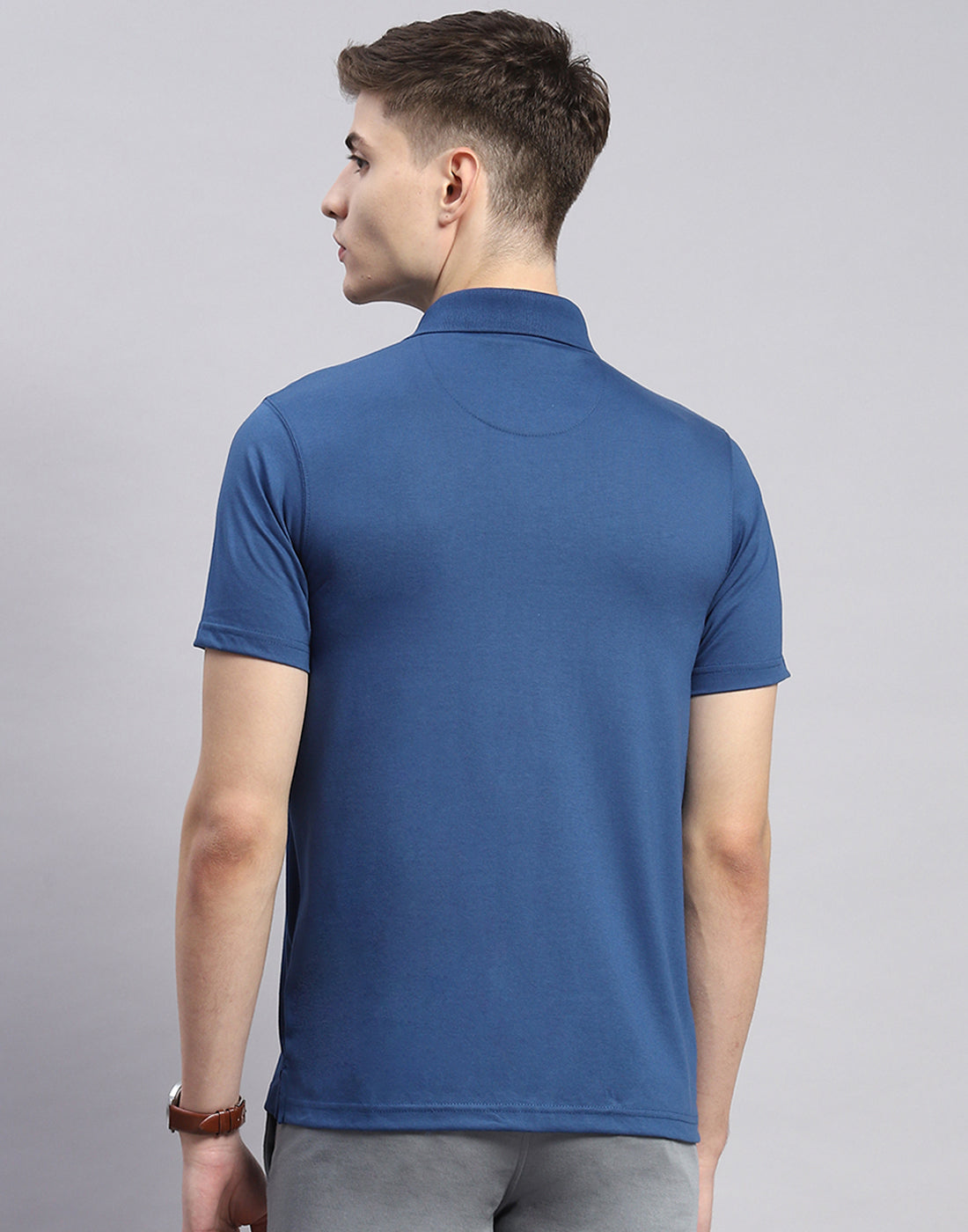 Men Navy Blue Solid Polo Collar Half Sleeve T-Shirt