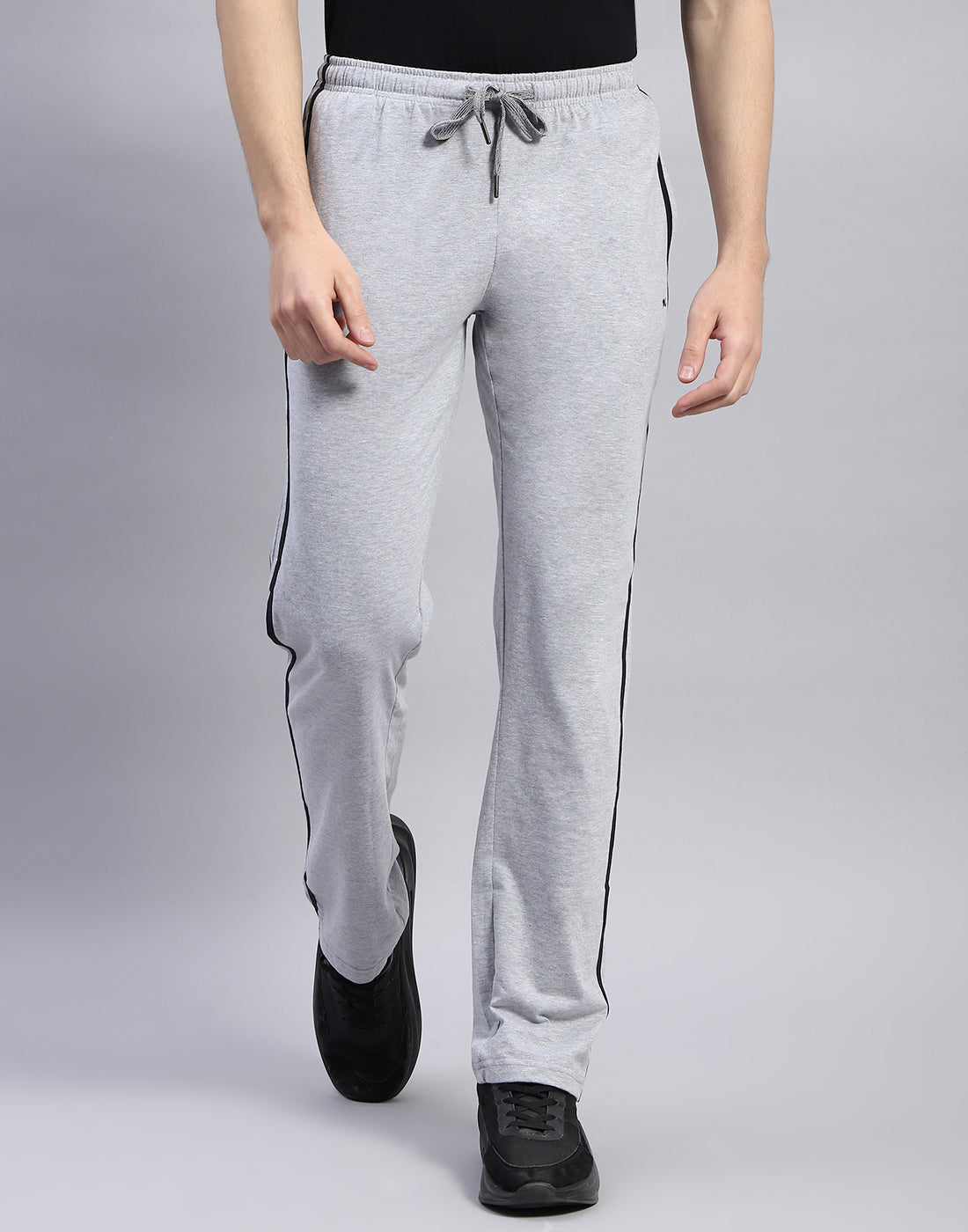 Men Grey Melange Solid Regular Fit Lower