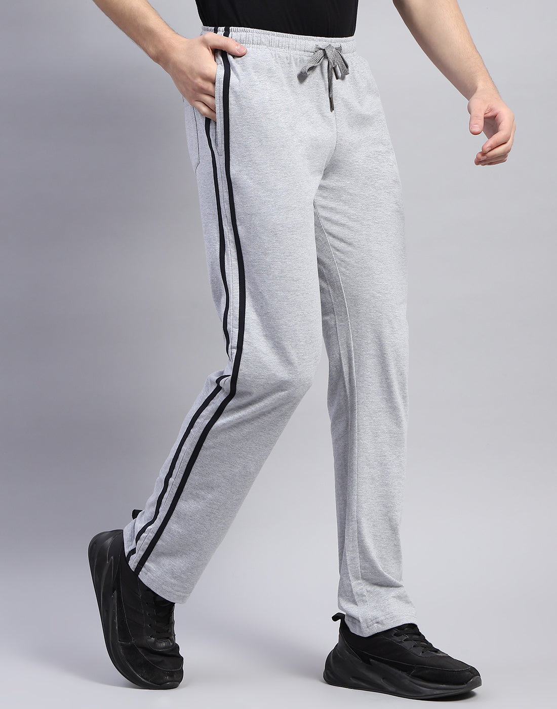 Men Grey Melange Solid Regular Fit Lower