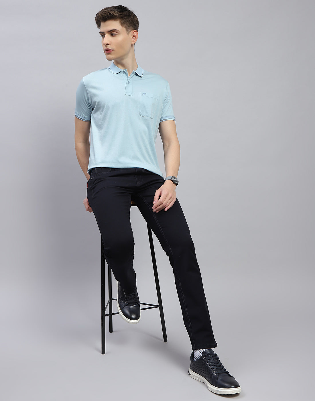 Men Blue Solid Polo Collar Half Sleeve T-Shirt