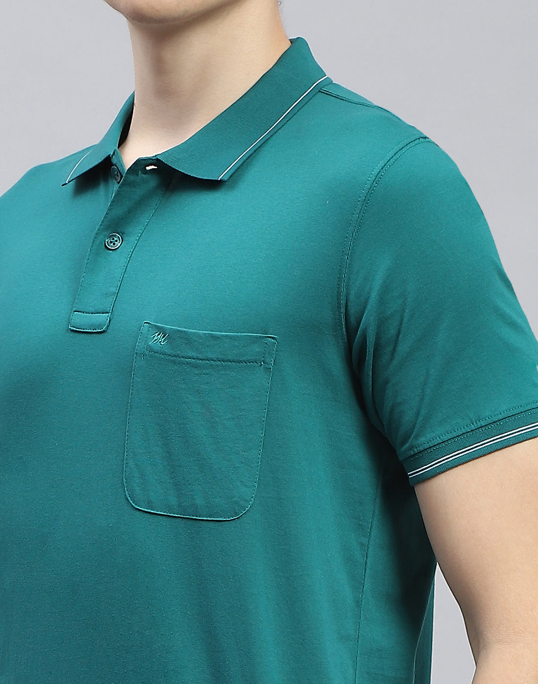 Men Teal Blue Solid Polo Collar Half Sleeve T-Shirt