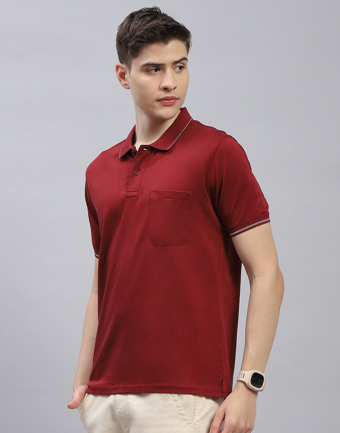 Men Maroon Solid Polo Collar Half Sleeve T-Shirt
