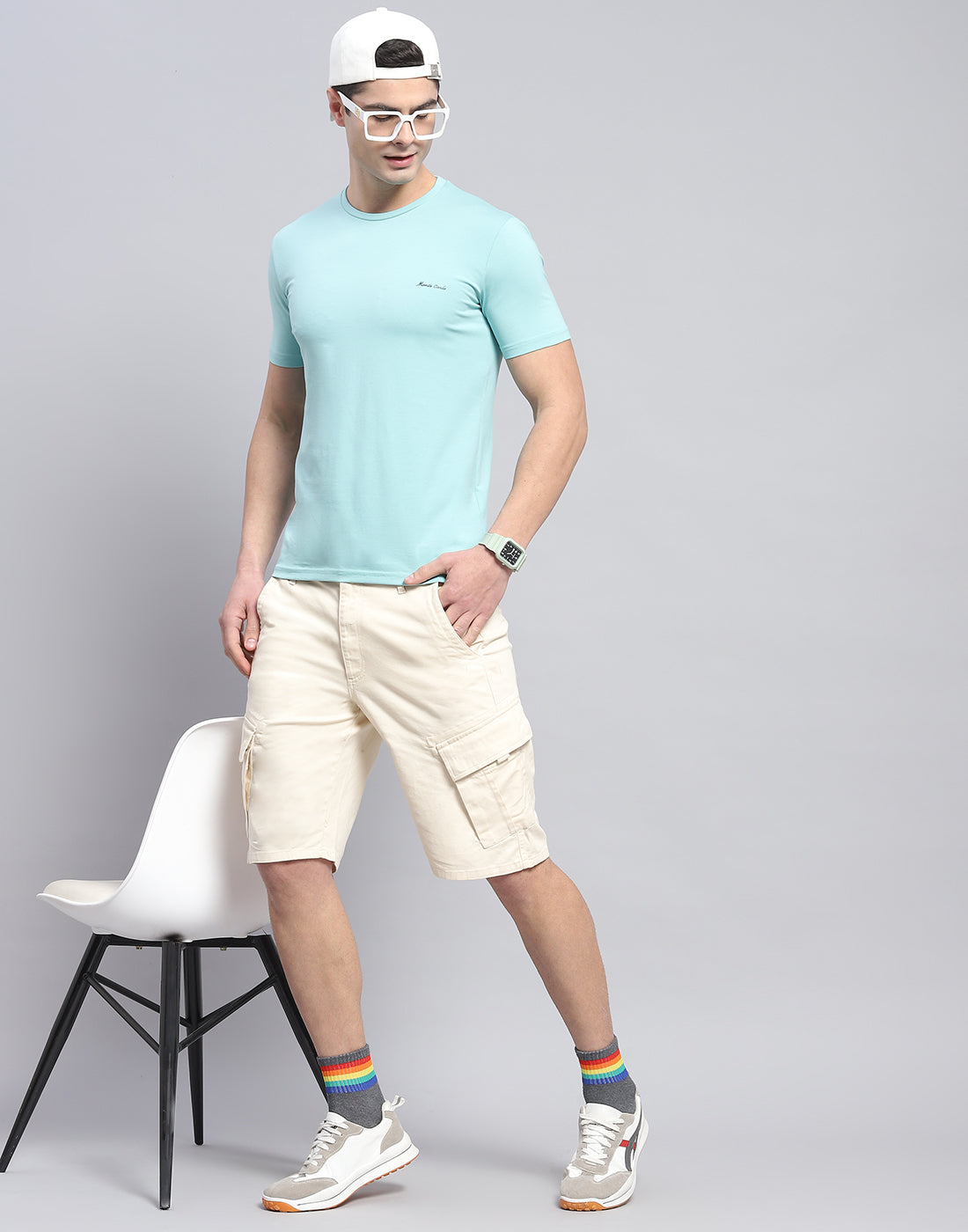 Men Blue Solid Round Neck Half Sleeve T-Shirt