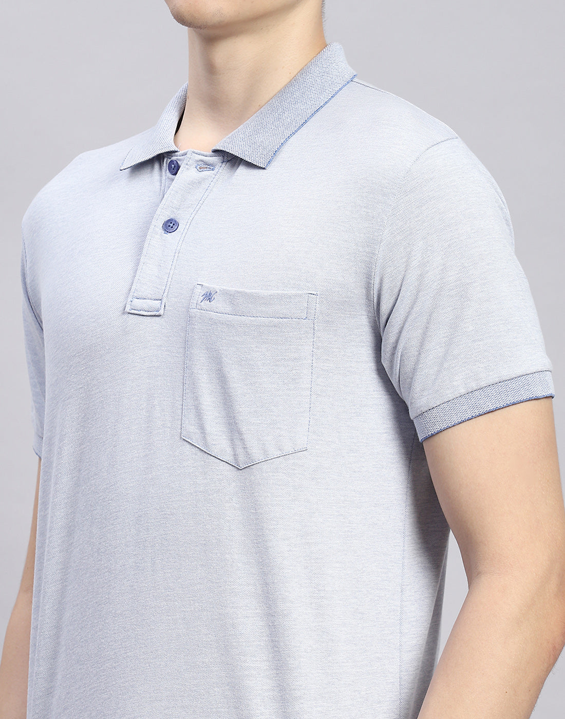 Men Blue Solid Polo Collar Half Sleeve T-Shirt