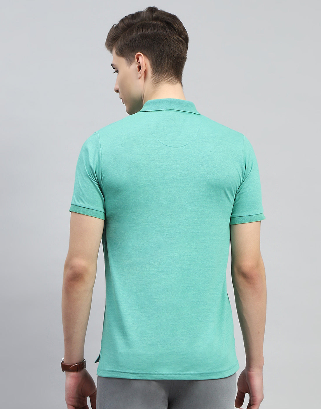 Men Turquoise Blue Solid Polo Collar Half Sleeve T-Shirt