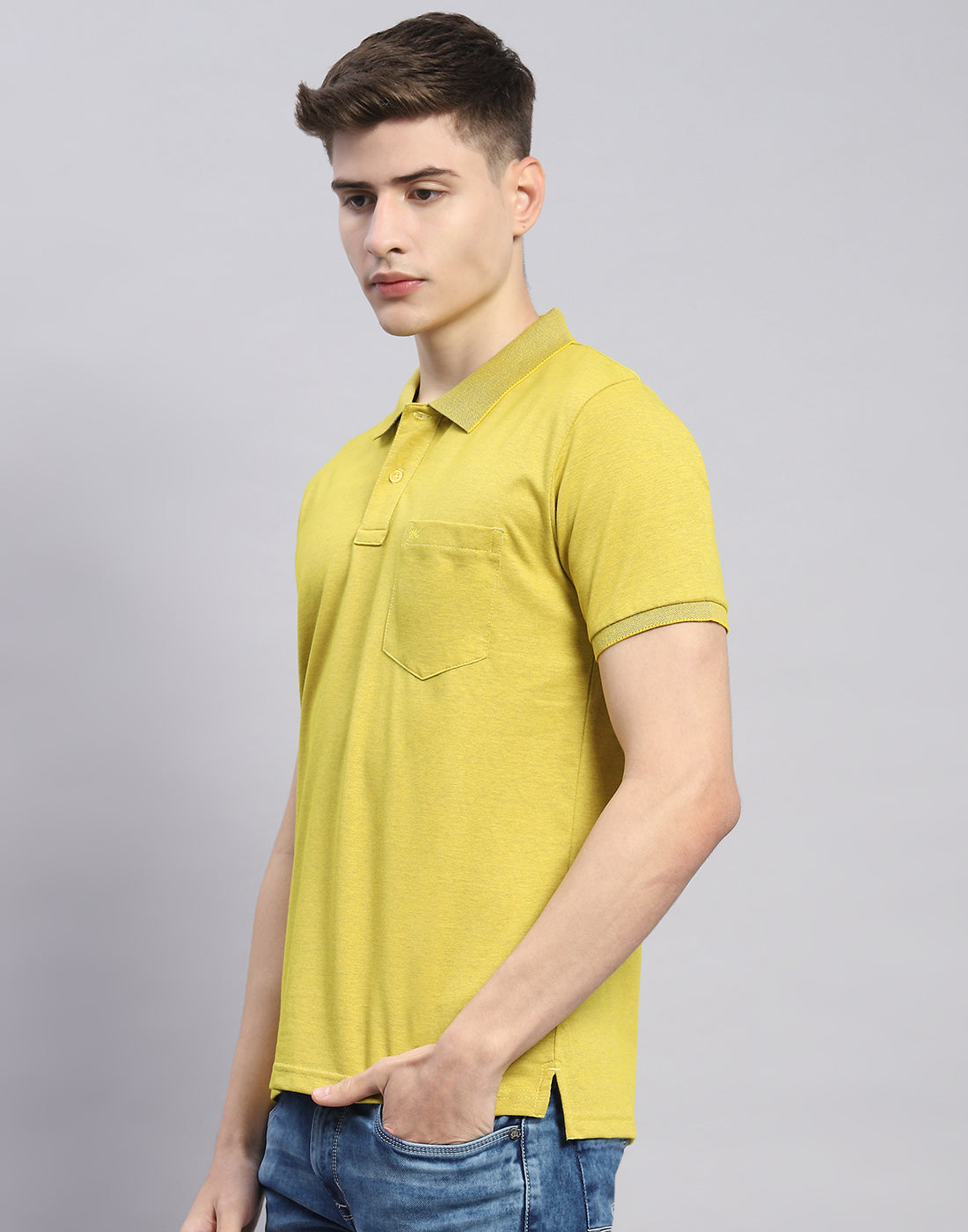 Men Lime Green Solid Polo Collar Half Sleeve T-Shirt