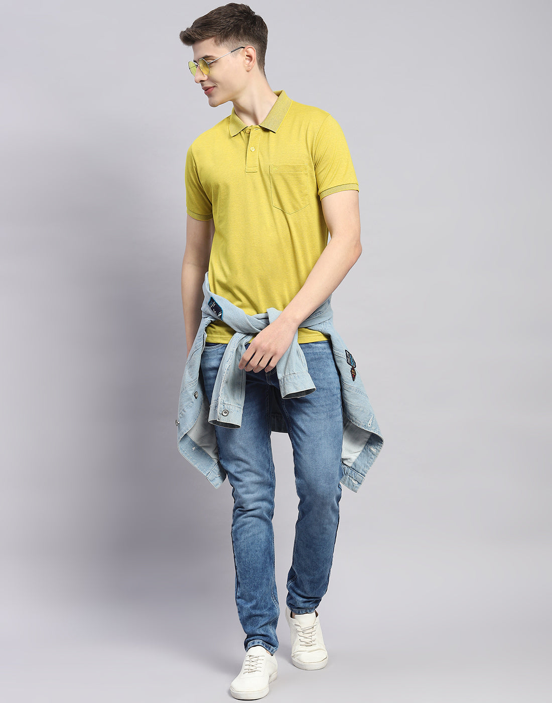 Men Lime Green Solid Polo Collar Half Sleeve T-Shirt