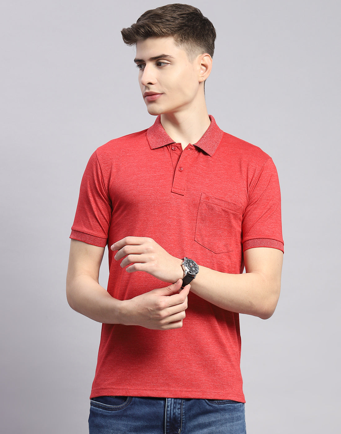 Men Red Solid Polo Collar Half Sleeve T-Shirt