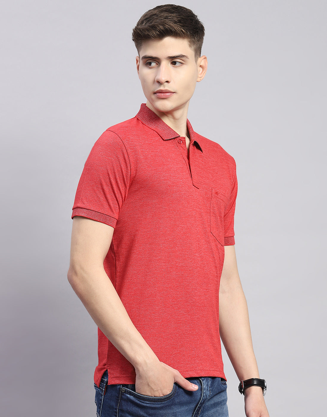 Men Red Solid Polo Collar Half Sleeve T-Shirt