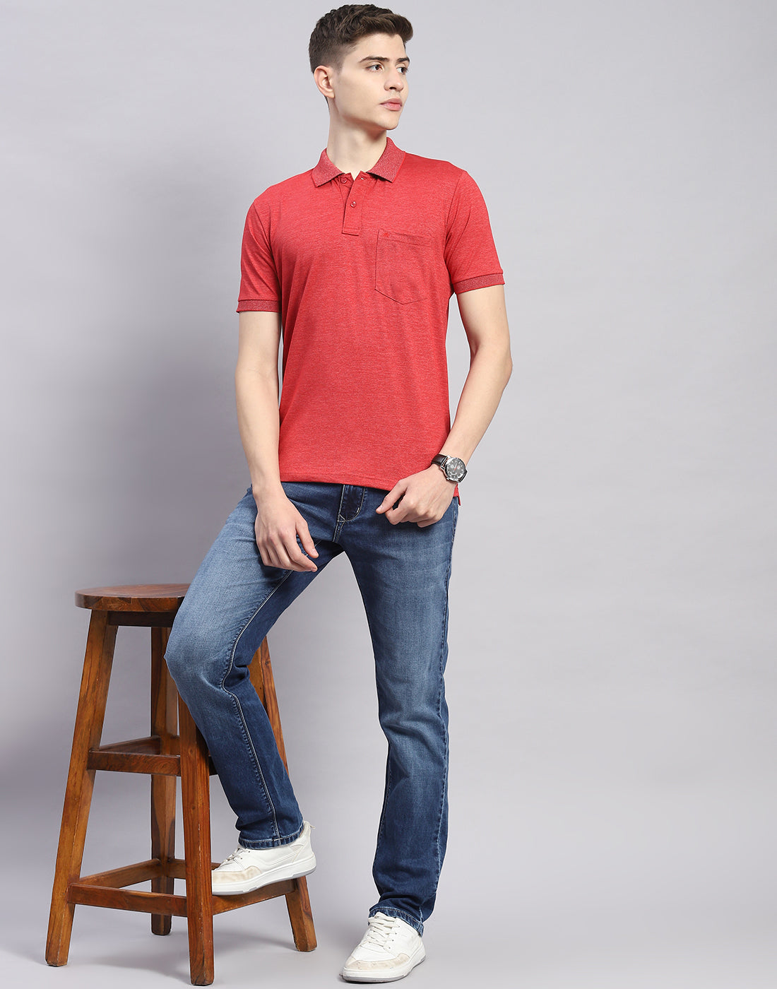 Men Red Solid Polo Collar Half Sleeve T-Shirt