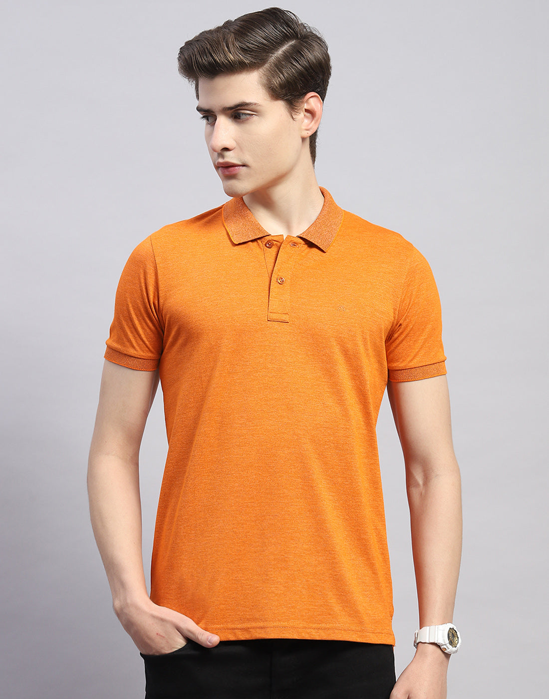 Men Orange Solid Polo Collar Half Sleeve T-Shirt