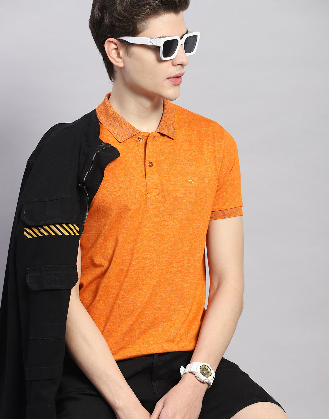 Men Orange Solid Polo Collar Half Sleeve T-Shirt