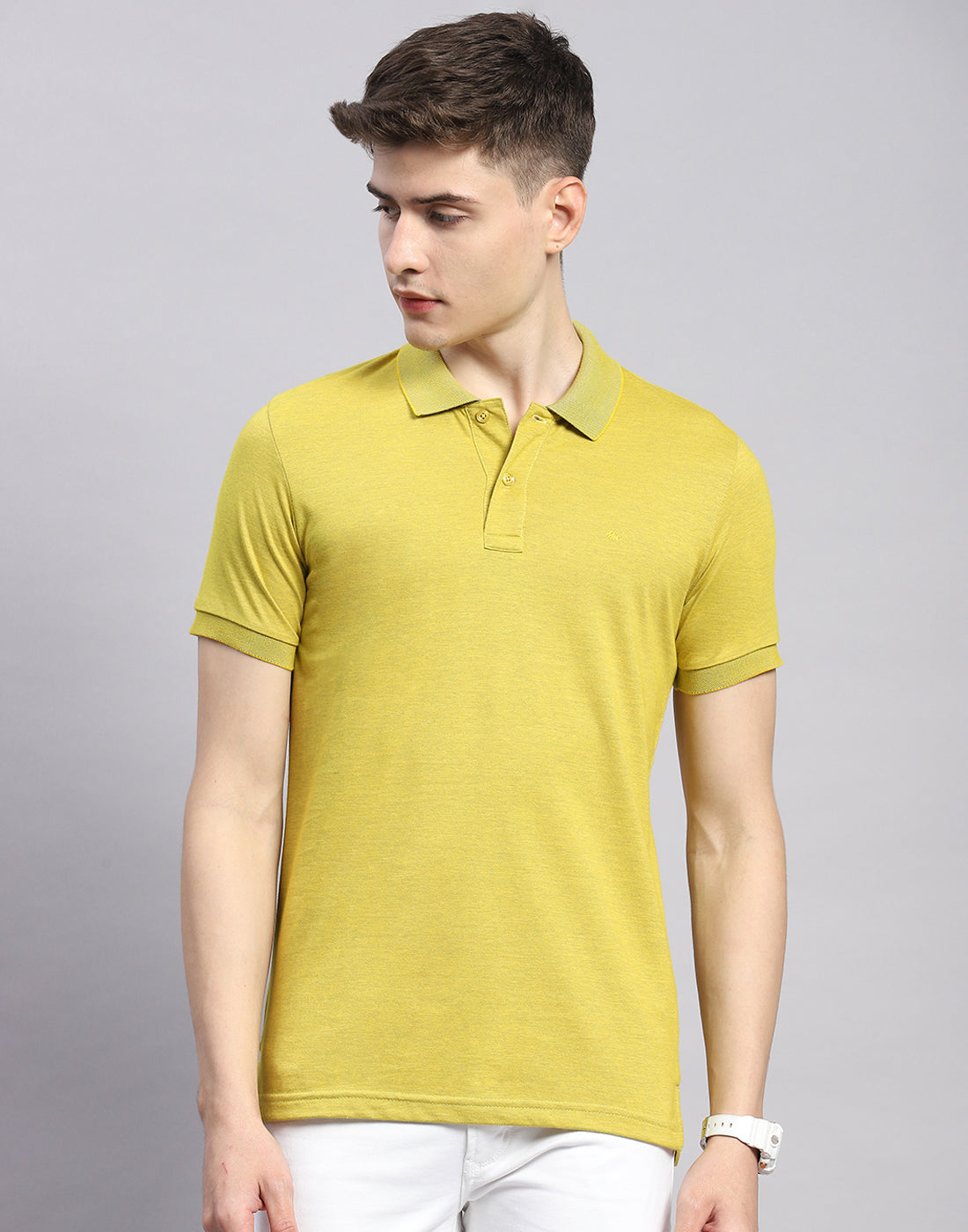 Men Lime Green Solid Polo Collar Half Sleeve T-Shirt