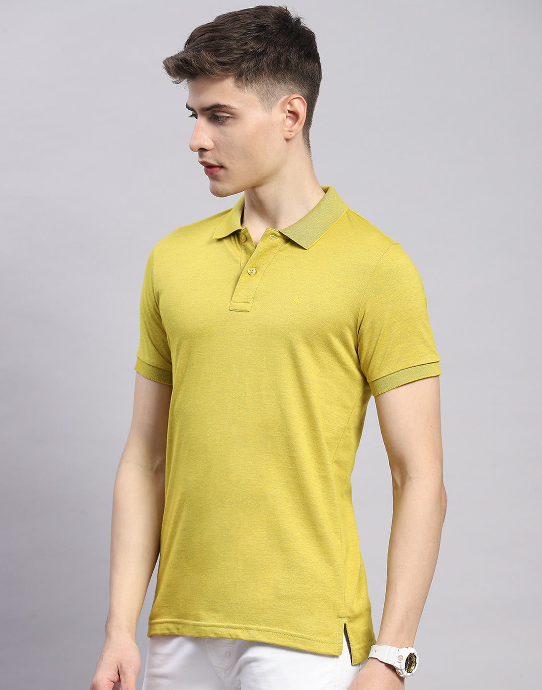 Men Lime Green Solid Polo Collar Half Sleeve T-Shirt