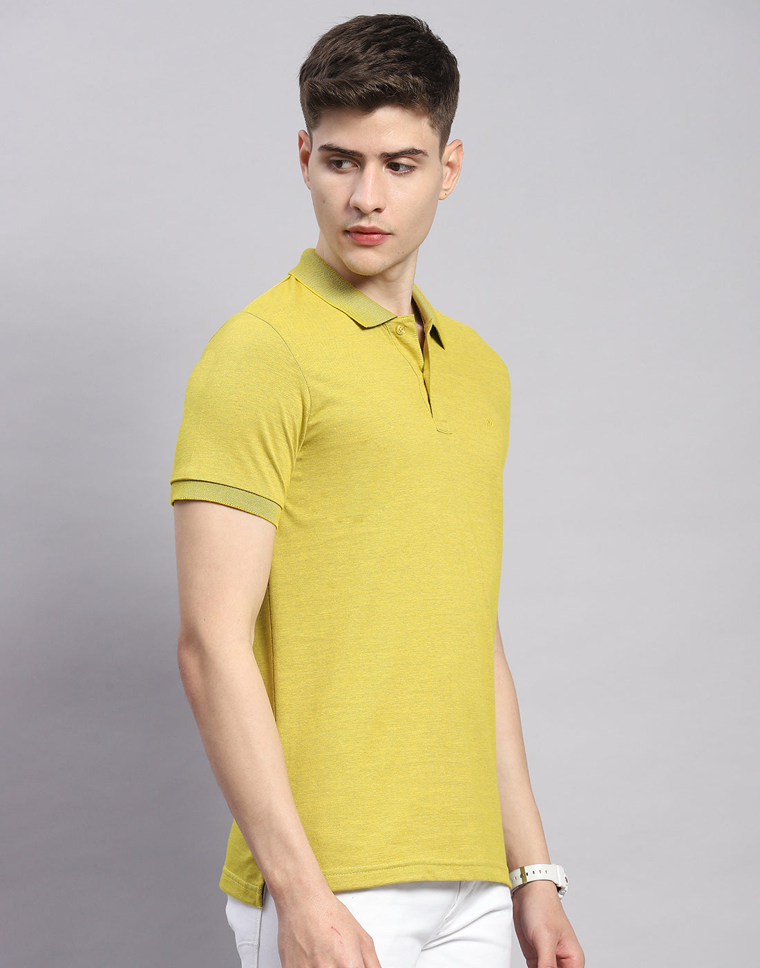 Men Lime Green Solid Polo Collar Half Sleeve T-Shirt