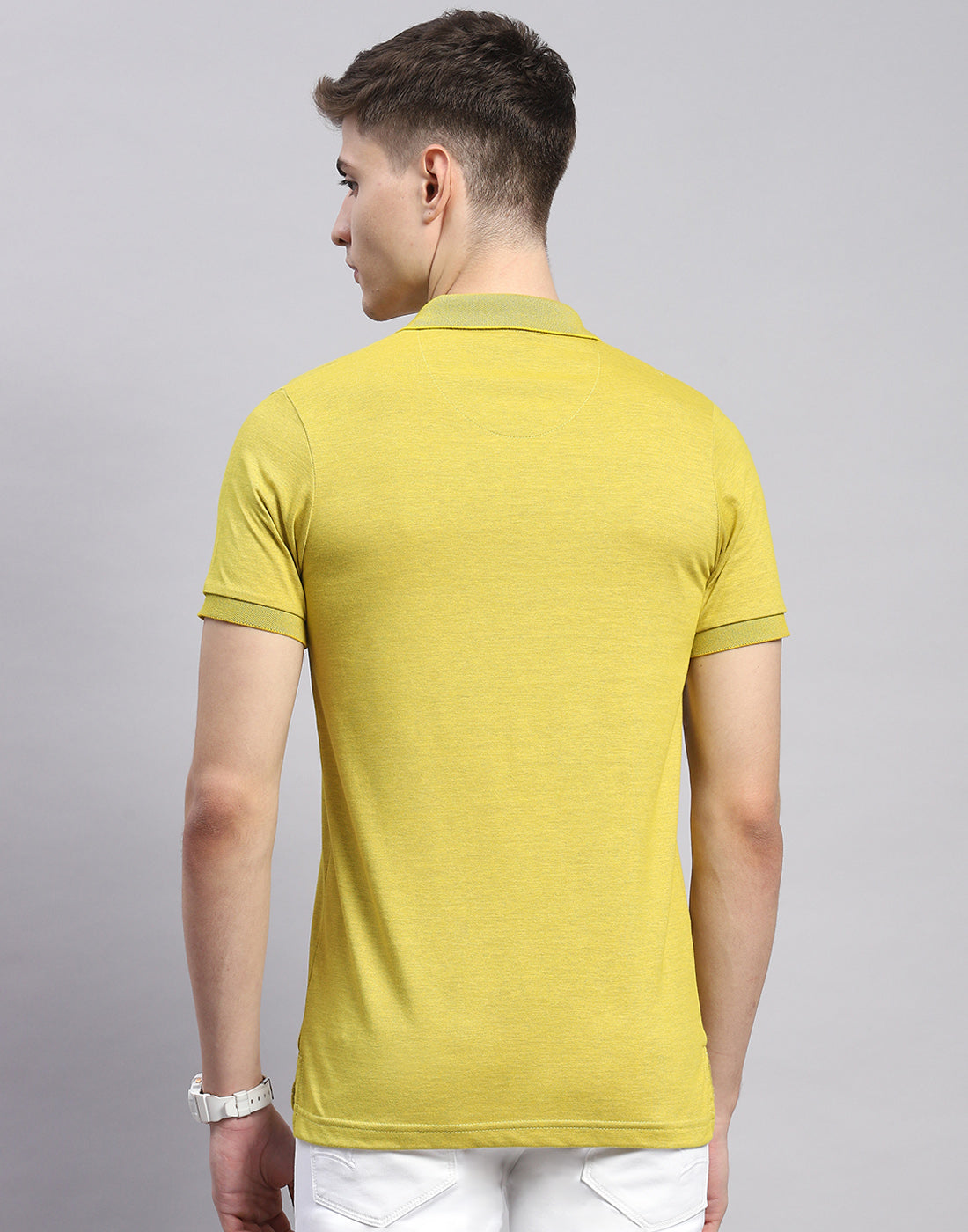 Men Lime Green Solid Polo Collar Half Sleeve T-Shirt