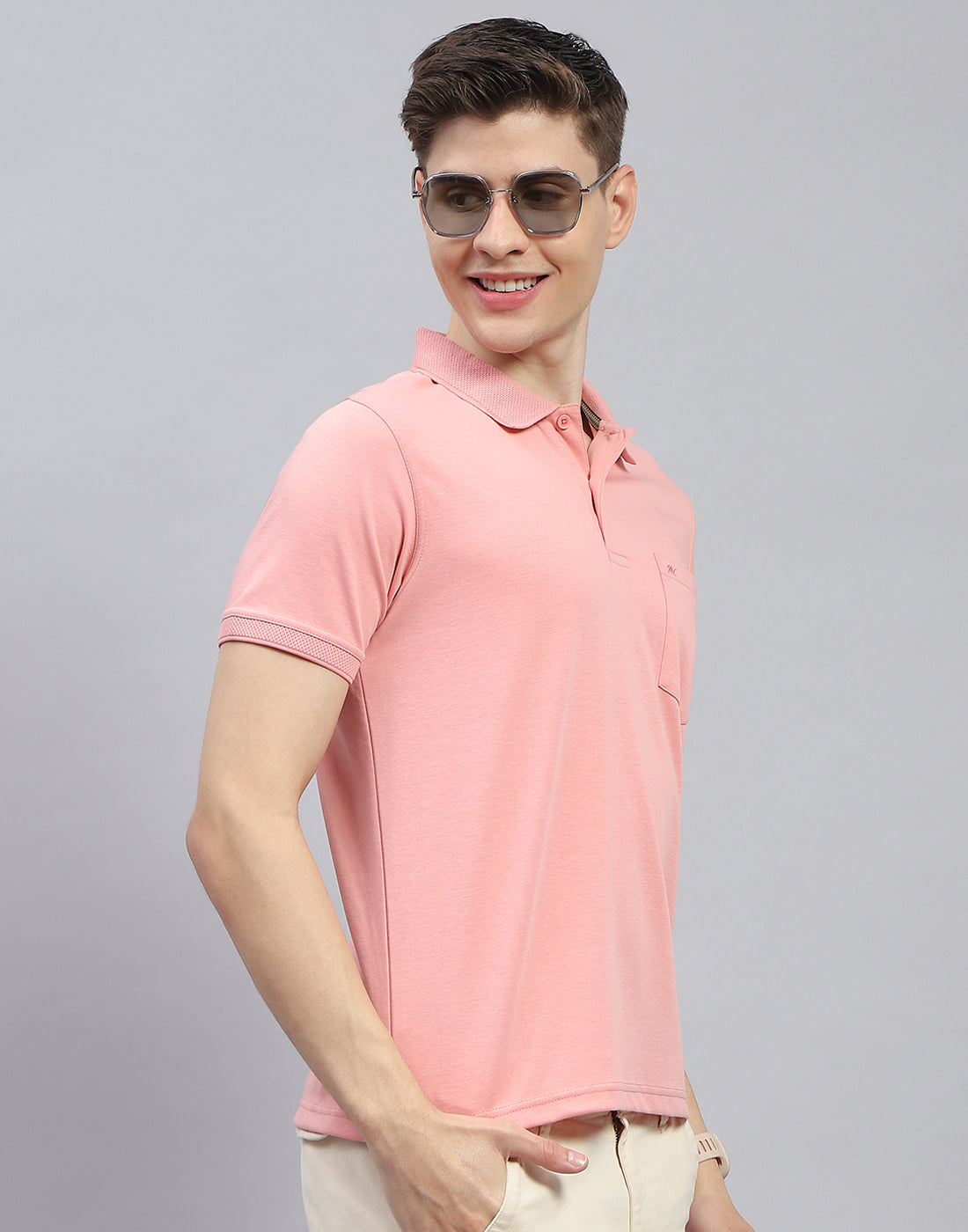 Men Pink Solid Polo Collar Half Sleeve T-Shirt