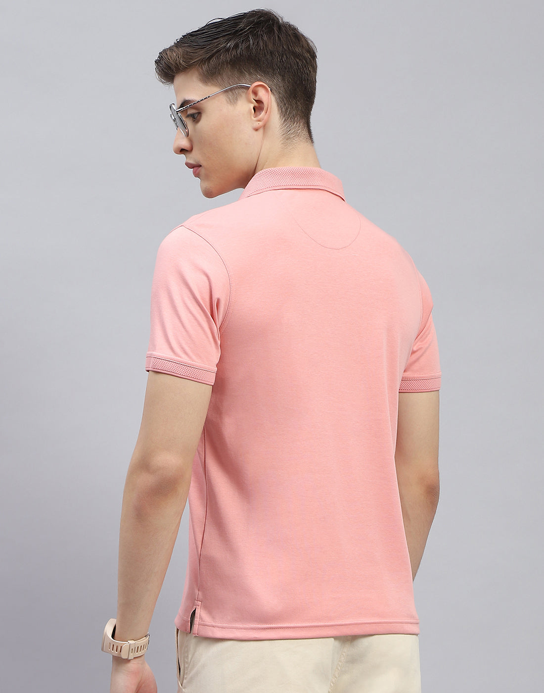 Men Pink Solid Polo Collar Half Sleeve T-Shirt