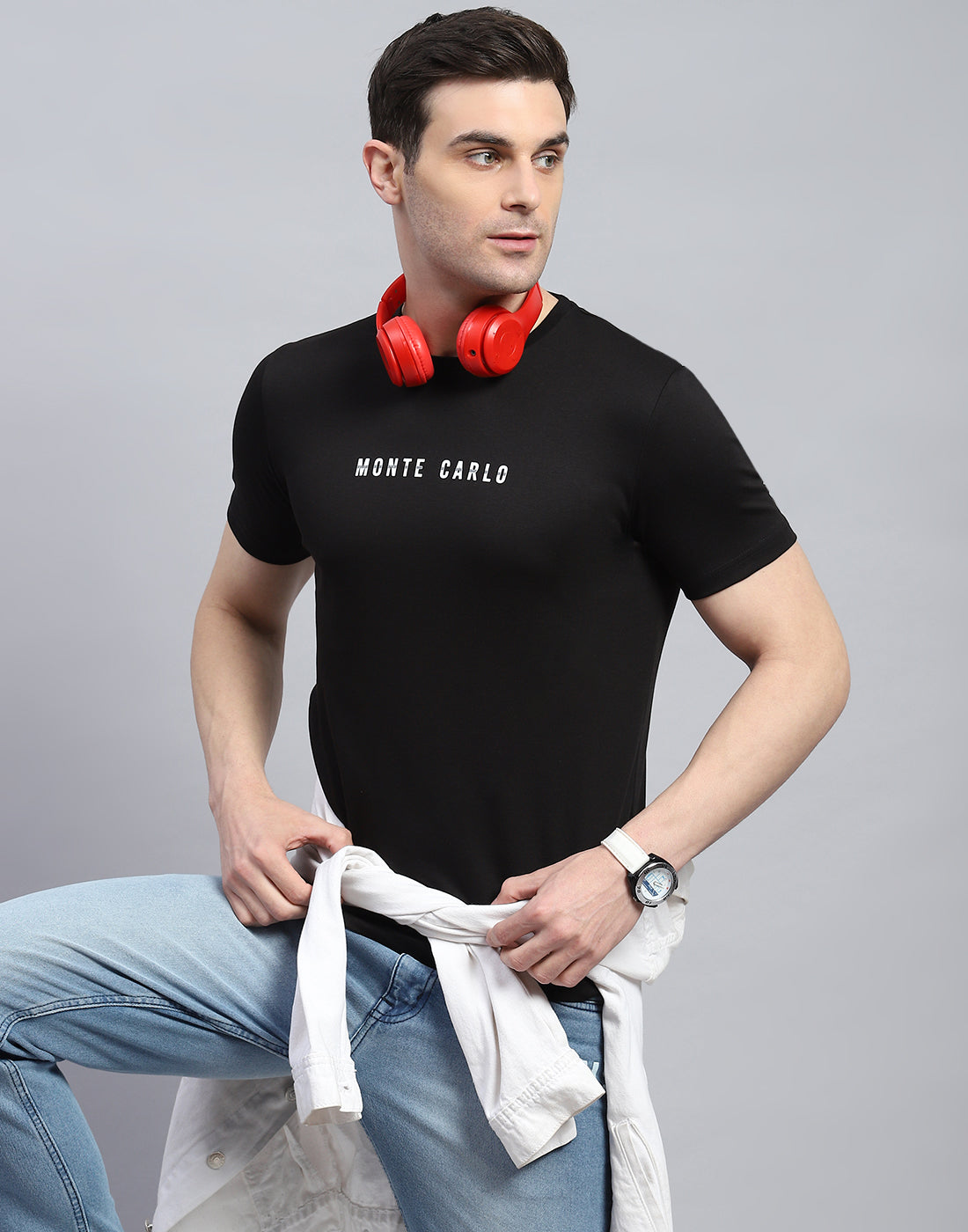 Men Black Solid Round Neck Half Sleeve T-Shirt