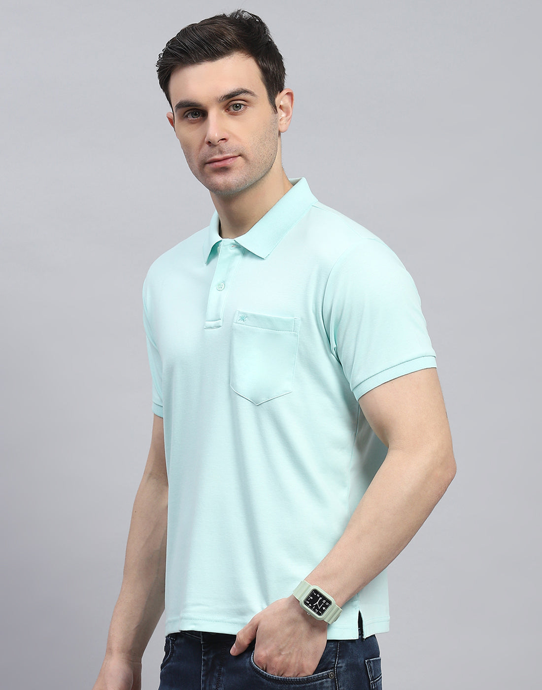Men Blue Solid Polo Collar Half Sleeve T-Shirt