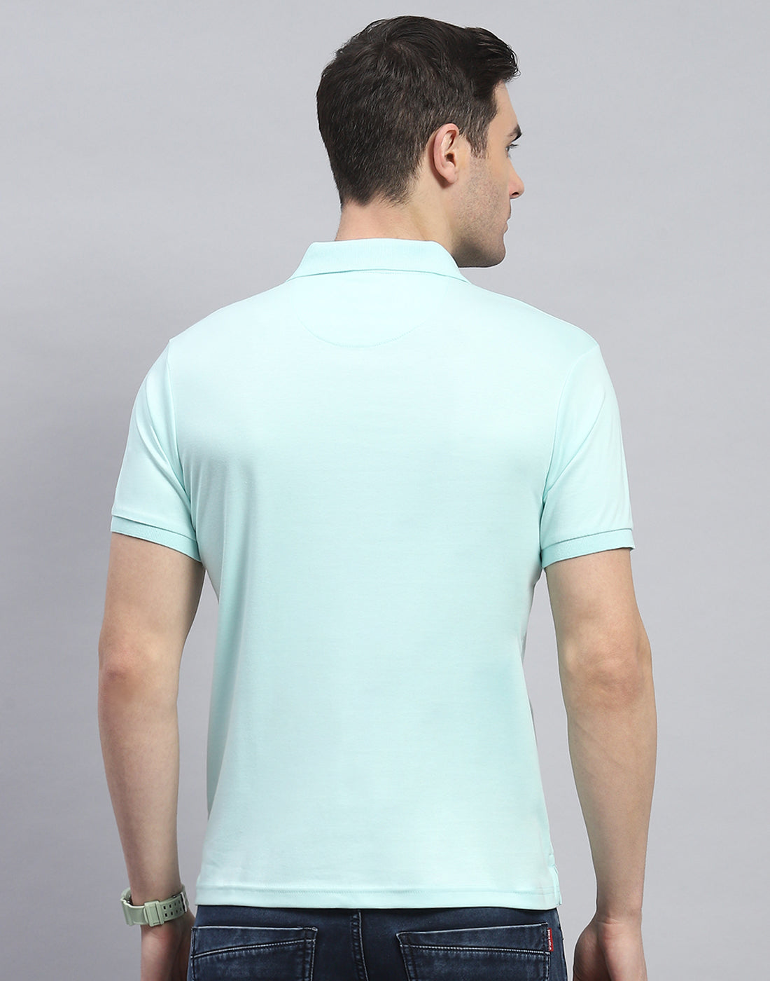 Men Blue Solid Polo Collar Half Sleeve T-Shirt