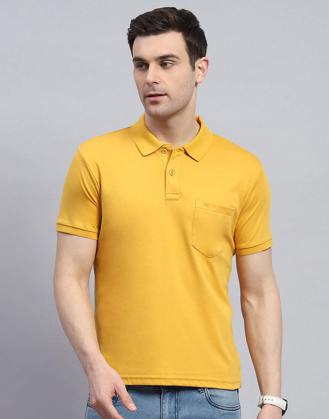 Men Yellow Solid Polo Collar Half Sleeve T-Shirt