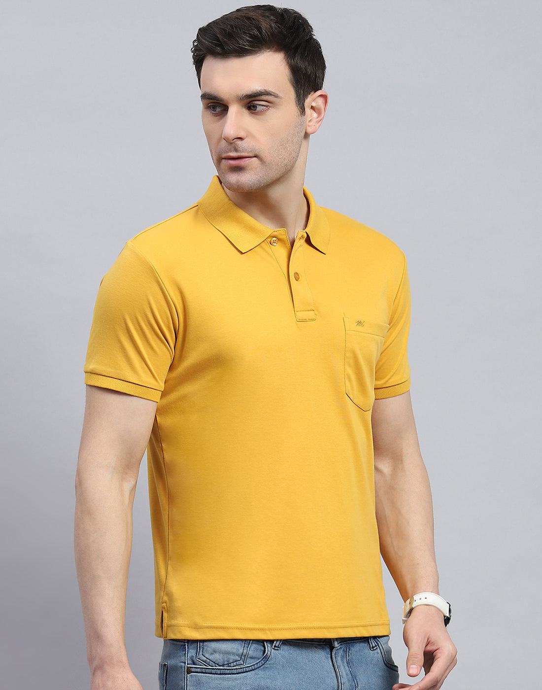Men Yellow Solid Polo Collar Half Sleeve T-Shirt