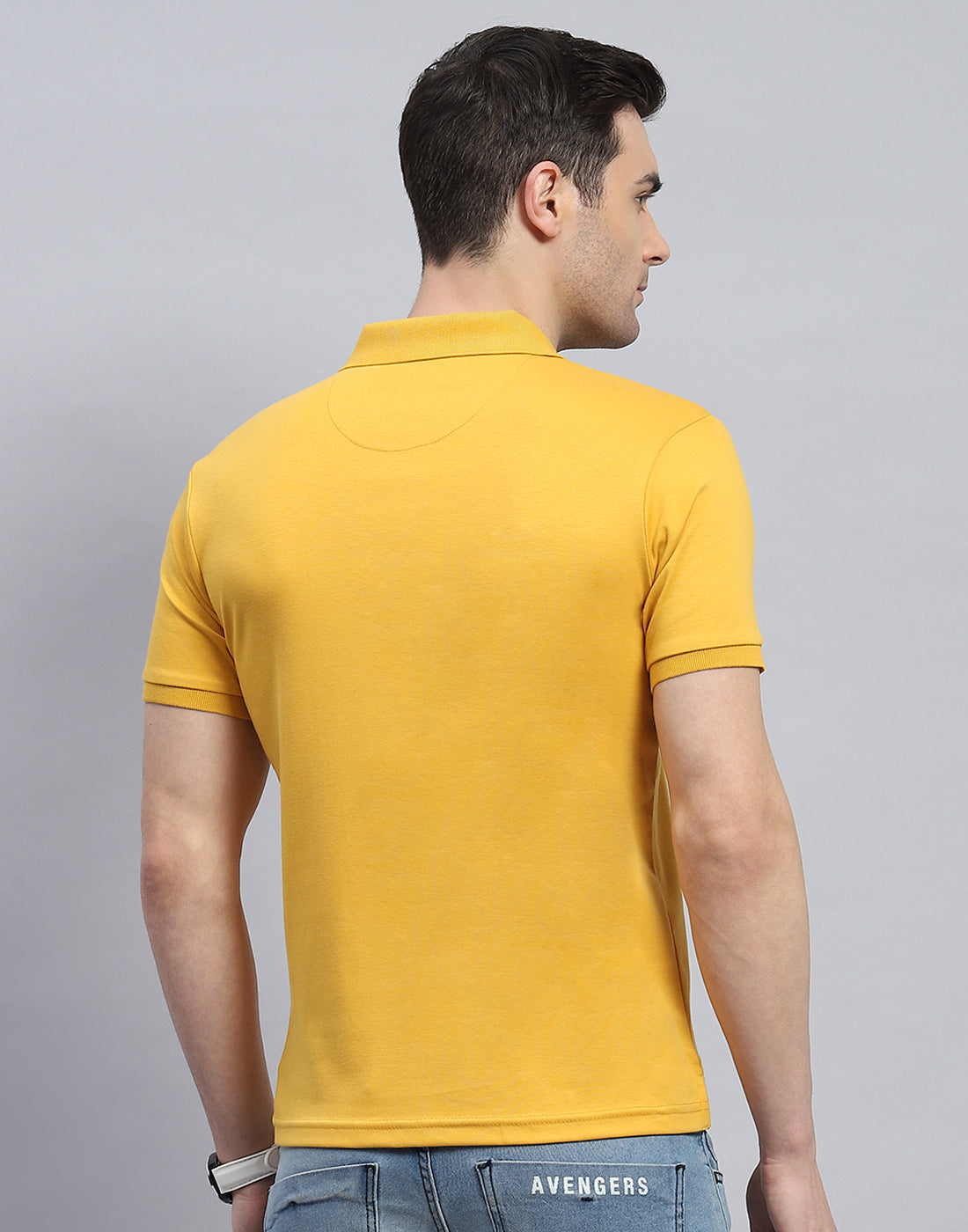 Men Yellow Solid Polo Collar Half Sleeve T-Shirt