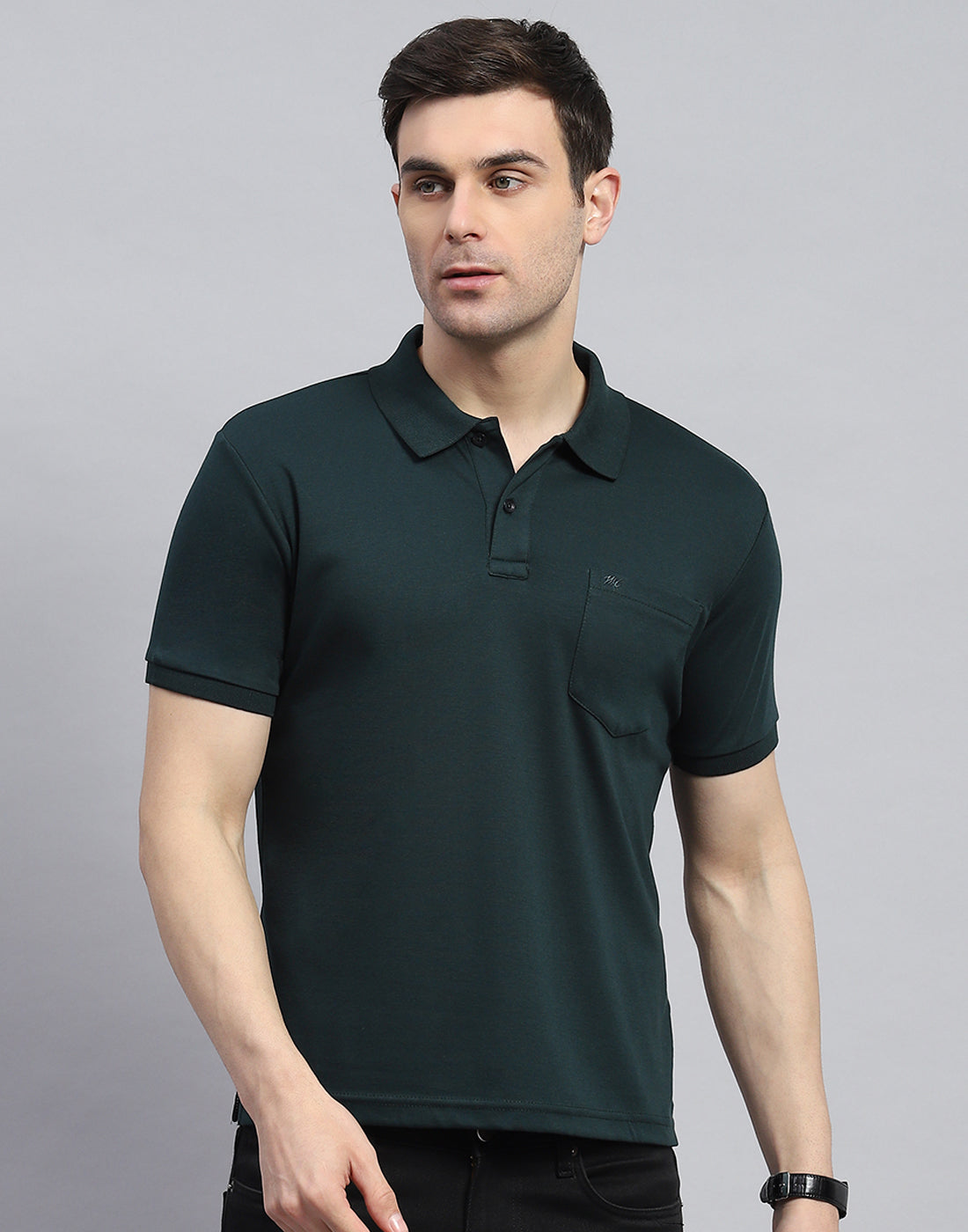 Men Green Solid Polo Collar Half Sleeve T-Shirt