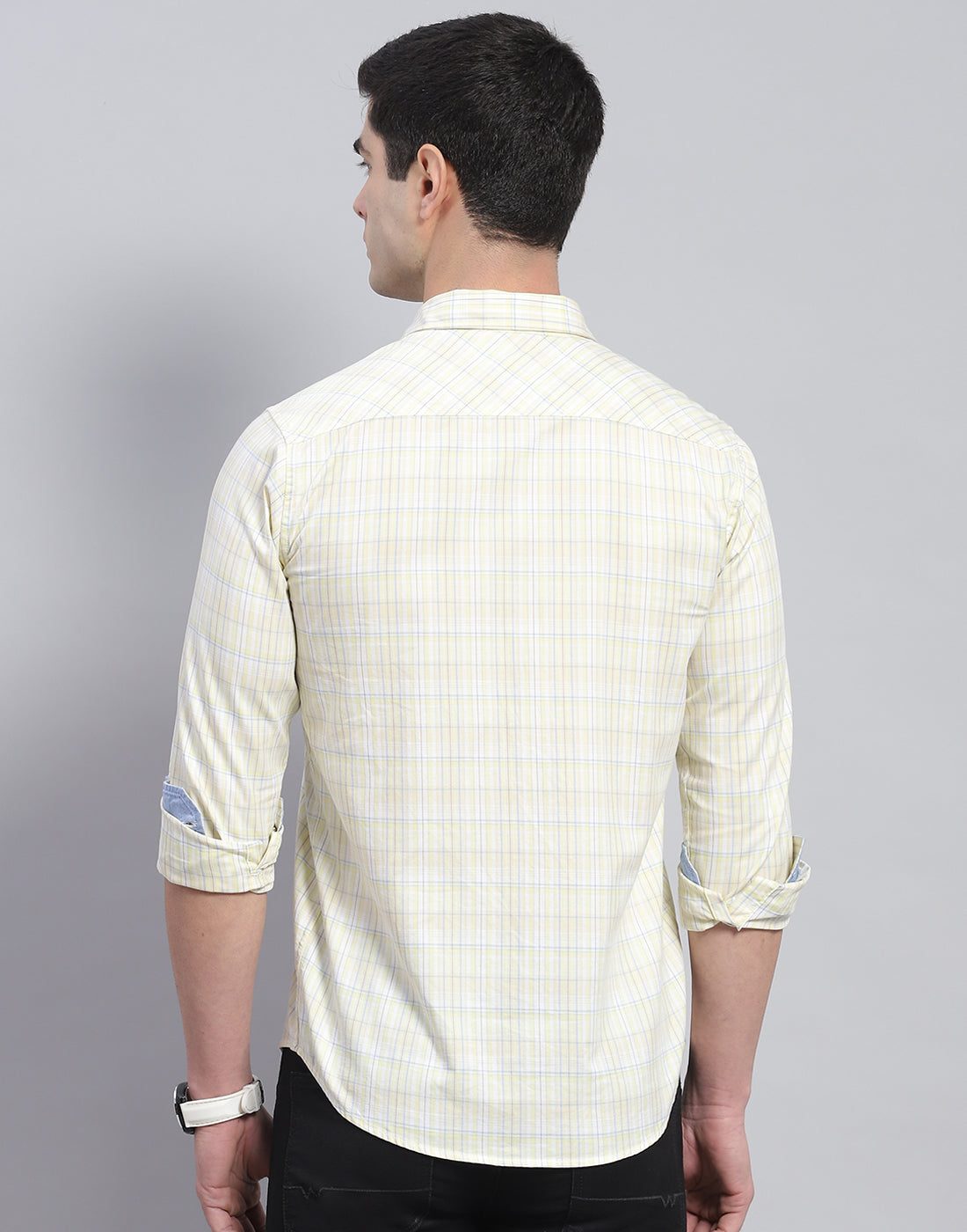 Men Yellow Check Collar Full Sleeve Shirt