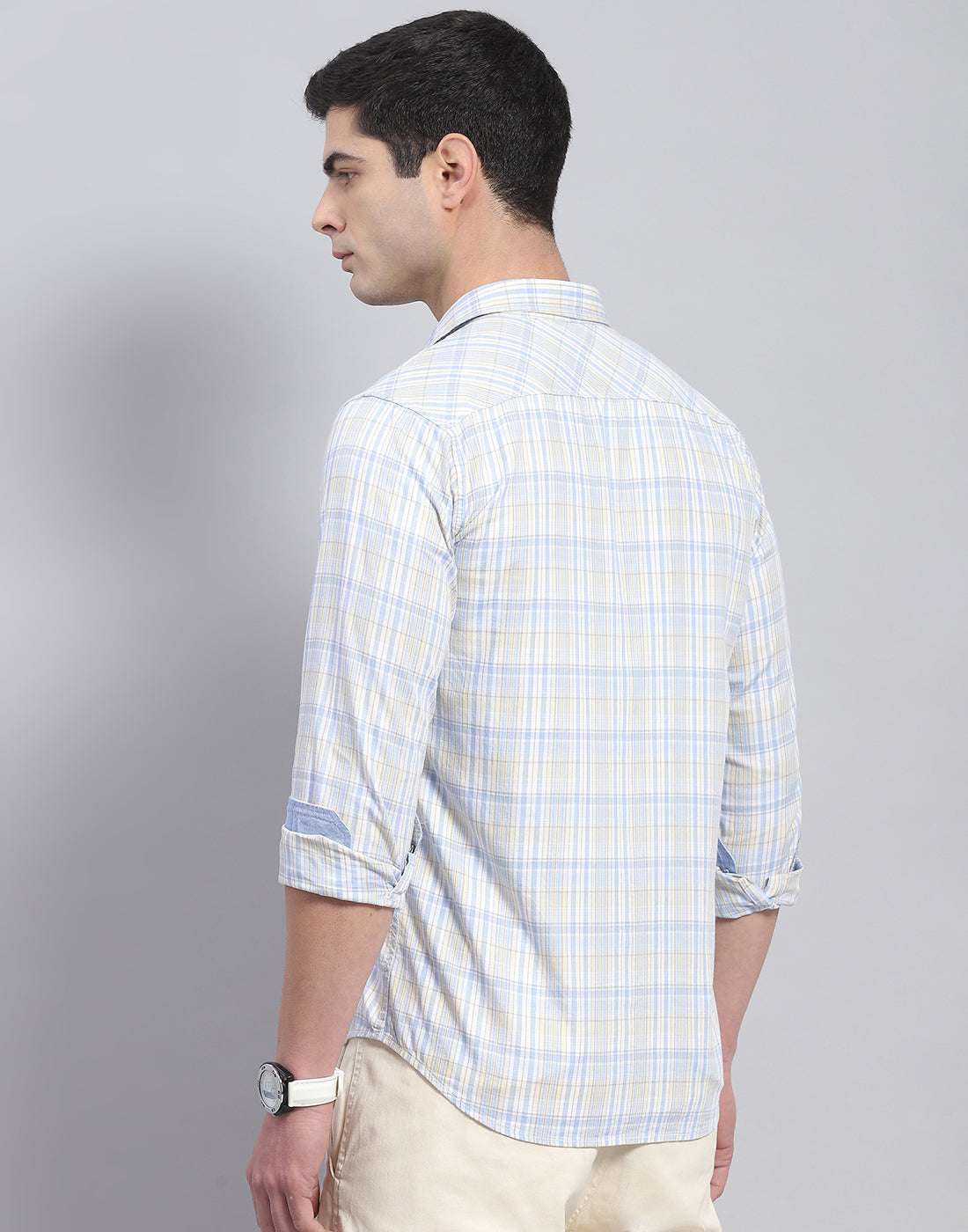 Men Blue Check Collar Full Sleeve Shirt