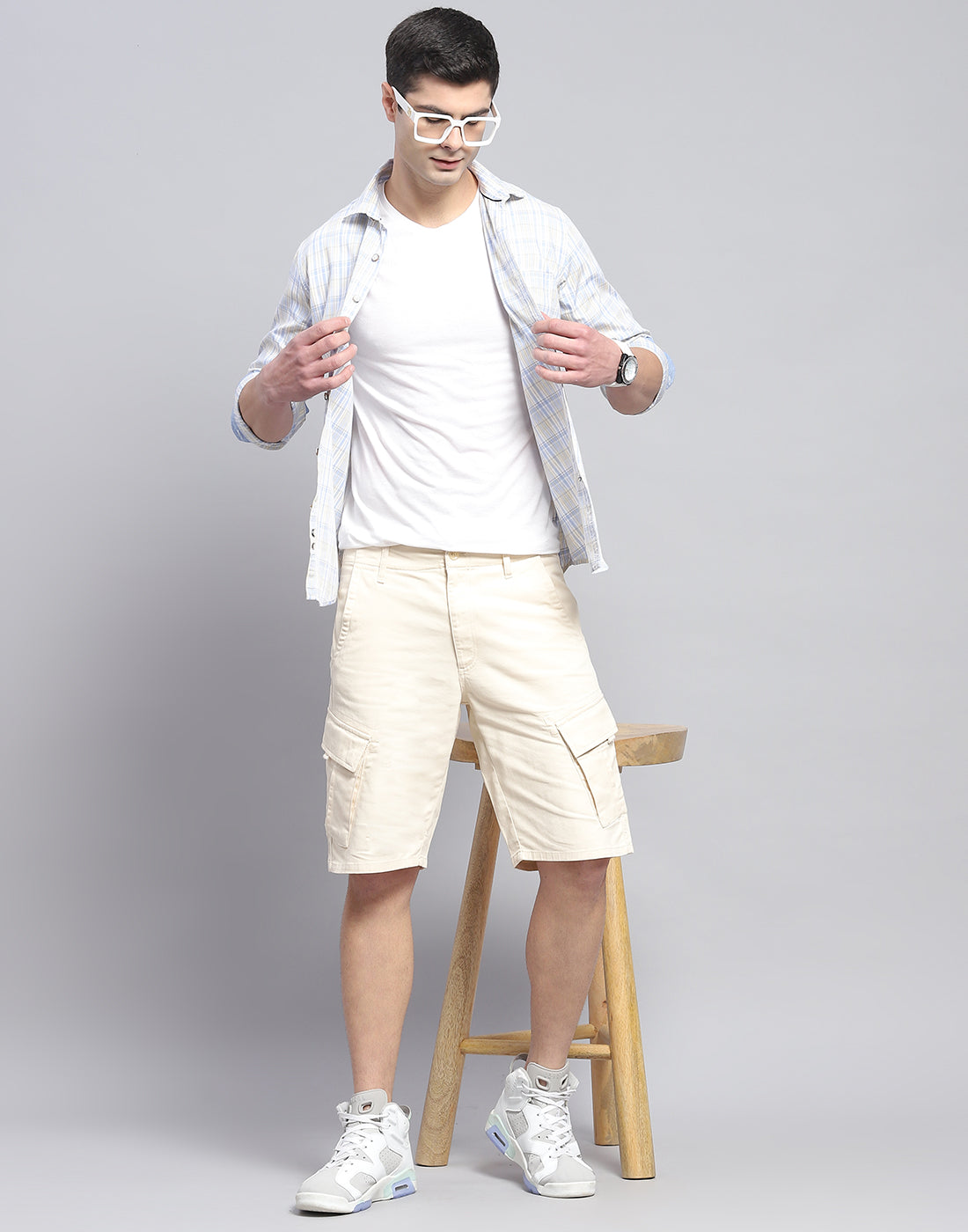 Men Blue Check Collar Full Sleeve Shirt